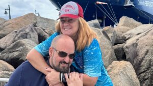 Rob and Sheryl in front of Giant Rocks and the ship
